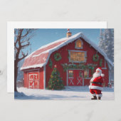 Vrolijk kerstfeest - Santa en Red Barn Feestdagenkaart (Voorkant / Achterkant)