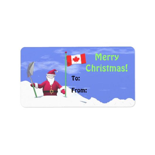 Vrolijk Kerstfeest Santa in Canada Cadeau Label (Voorkant)