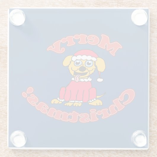 Vrolijk Kerstfeest Santa Pup Glazen Onderzetter (Achterkant)