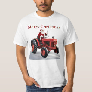 Vrolijk Kerstfeest Santa Red Tractor Cool Boerderi T-shirt