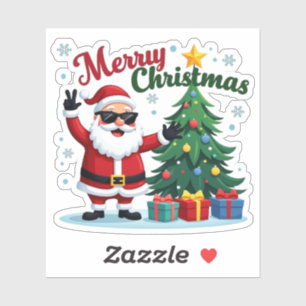 vrolijk kerstfeest   Santa & Tree Design Sticker