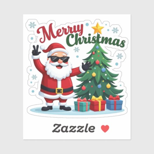 vrolijk kerstfeest | Santa & Tree Design Sticker (Vel)