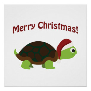 Vrolijk kerstfeest! Santa Turtle Perfect Poster