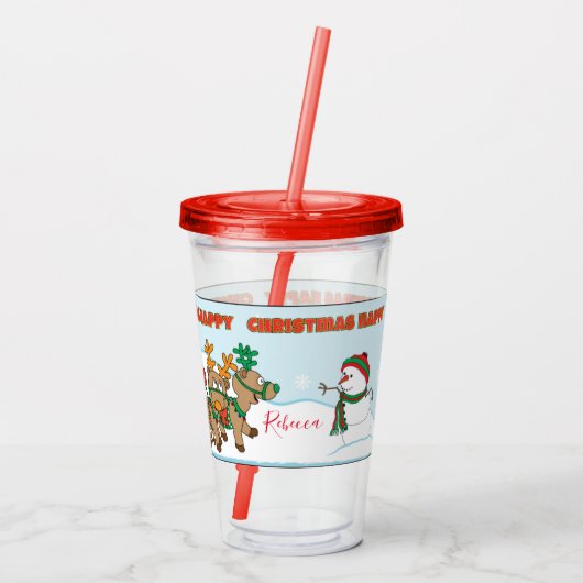 Vrolijk kerstfeest Santa's rendieren Acryl Drinkbeker (Achterkant)