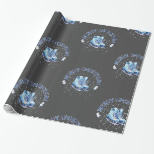 Vrolijk kerstfeest, schaatsen cadeaupapier