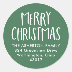 Vrolijk kerstfeest schattig eenvoudig groen retour ronde sticker