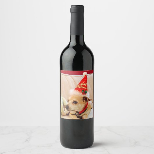 Vrolijk kerstfeest Schattige Chihuahua Dog Wijn Etiket (Voorkant)