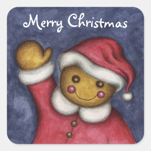 Vrolijk Kerstfeest Schattige Gingerbread Cookie St Vierkante Sticker (Voorkant)