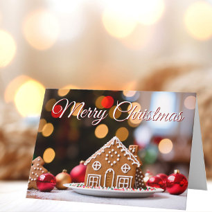 Vrolijk Kerstfeest Schattige Gingerbread House Cus Feestdagen Kaart