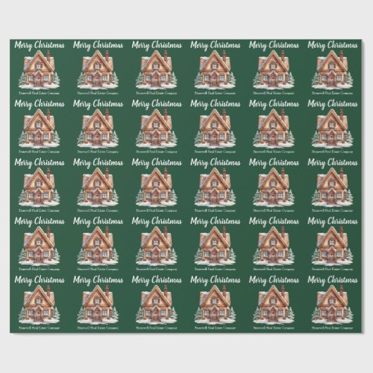 Vrolijk Kerstfeest Schattige Green Realtor Custom Cadeaupapier (Vlak)