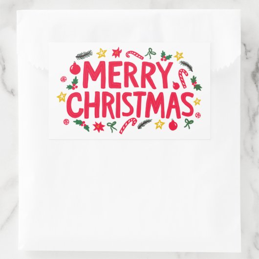 Vrolijk Kerstfeest Schattige Hand-Drawn CUSTOM Rechthoekige Sticker (Tas)