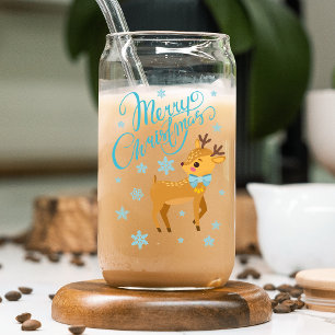 Vrolijk Kerstfeest Schattige Herten Sneeuwvlokken Blikvorm Glas