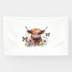 Vrolijk Kerstfeest Schattige Highland Koe Classic Spandoek