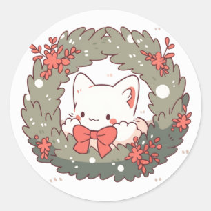 Vrolijk Kerstfeest Schattige Kitty Cat Ronde Sticker