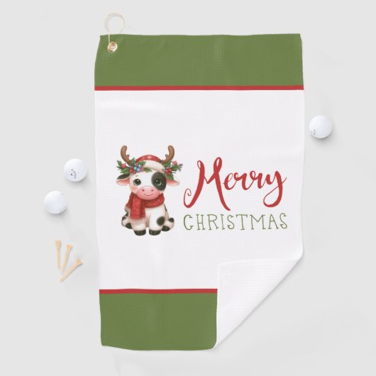 Vrolijk kerstfeest schattige koe golfhanddoek (Insitu)