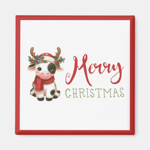 Vrolijk kerstfeest schattige koe magneet