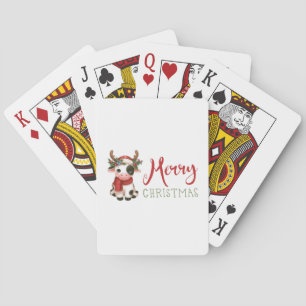 Vrolijk kerstfeest schattige koe pokerkaarten