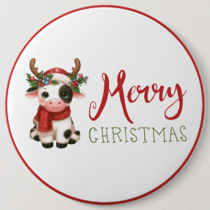 Vrolijk kerstfeest schattige koe ronde button 6,0 cm