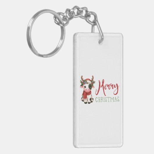 Vrolijk kerstfeest schattige koe sleutelhanger (Voorkant Links)