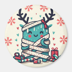 Vrolijk Kerstfeest Schattige monstercadeau verpakt Magneet