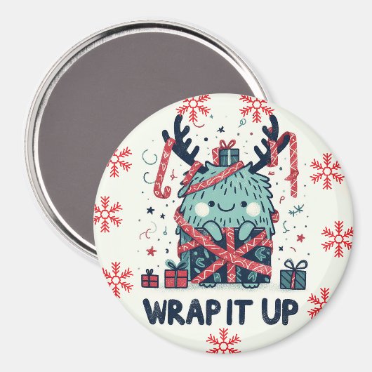 Vrolijk Kerstfeest Schattige monstercadeau verpakt Magneet (Voorkant / Achterkant)