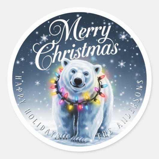 Vrolijk Kerstfeest Schattige Polar Beer & Sneeuw C Ronde Sticker (Voorkant)