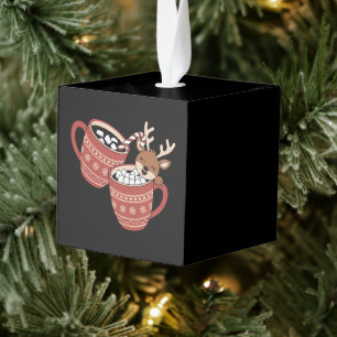 Vrolijk kerstfeest Schattige rendier familie Xmas Kubus Ornament