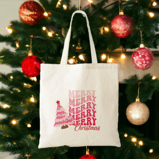 Vrolijk kerstfeest schattige roze canvas tas