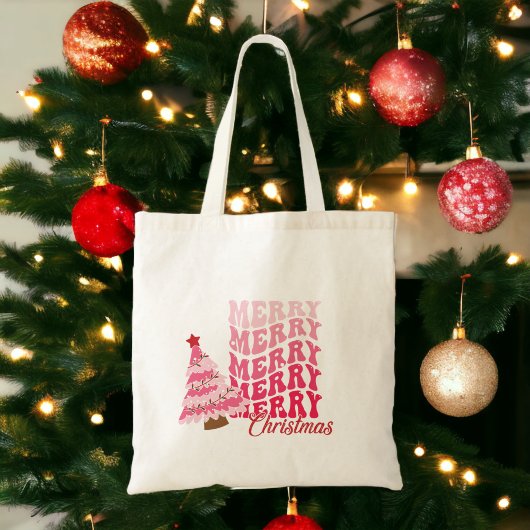 Vrolijk kerstfeest schattige roze canvas tas