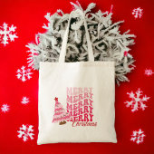 Vrolijk kerstfeest schattige roze canvas tas