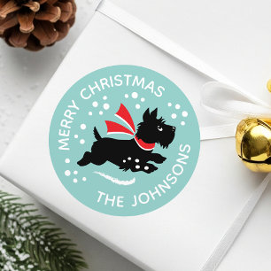 Vrolijk Kerstfeest Schattige Scottie Hondennaam Mi Ronde Sticker