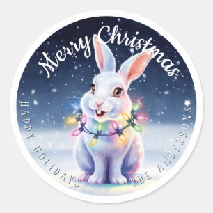 Vrolijk Kerstfeest Schattige Snow Bunny Custom Ronde Sticker