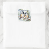 Vrolijk kerstfeest Schattigee Chickadee Birds Vierkante Sticker (Tas)