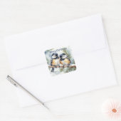 Vrolijk kerstfeest Schattigee Chickadee Birds Vierkante Sticker (Envelop)