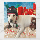 Vrolijk kerstfeest Schattigee hond met gewei Wijn Etiket (Enkel label)