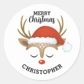 Vrolijk kerstfeest Schattigee Kinder rendieren Ronde Sticker (Voorkant)