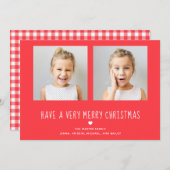 vrolijk kerstfeest | Schattigee rode en witte twee Feestdagenkaart (Voorkant / Achterkant)