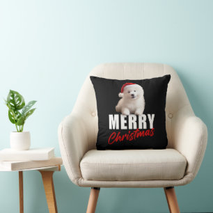 Vrolijk kerstfeest Schattigee Samoyed Puppy met Sa Kussen