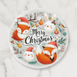 Vrolijk Kerstfeest Schattigee Vossen en Konijnen F Bedankjes Labels