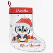 Vrolijk kerstfeest Schattigee vrolijke pinguïn met Kleine Kerstsok (Voorkant)