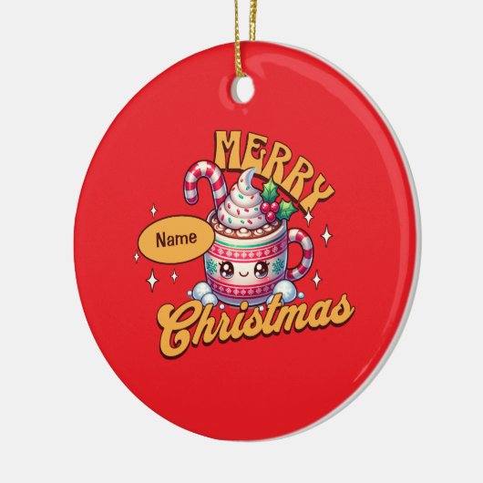 Vrolijk kerstfeest Schattigee warme chocolademelk Keramisch Ornament (Links)