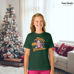 Vrolijk kerstfeest Schattigee warme chocolademelk T-shirt