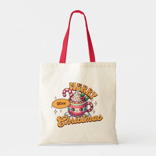 Vrolijk kerstfeest Schattigee warme chocolademelk Tote Bag (Achterkant)