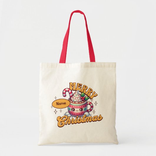 Vrolijk kerstfeest Schattigee warme chocolademelk Tote Bag (Voorkant)