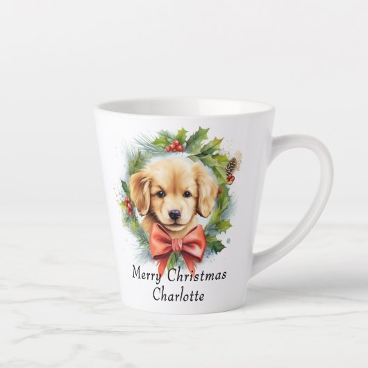 Vrolijk Kerstfeest Schattigee Waterverf Puppy Hond Latte Mok (Rechts)
