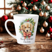 Vrolijk Kerstfeest Schattigee Waterverf Puppy Hond Latte Mok