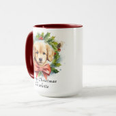 Vrolijk Kerstfeest Schattigee Waterverf Puppy Hond Mok (Voorkant links)