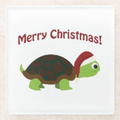 Vrolijk kerstfeest! Schildpad Glazen Onderzetter (Voorkant)
