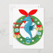 vrolijk kerstfeest seahorse feestdagenkaart (Voorkant / Achterkant)