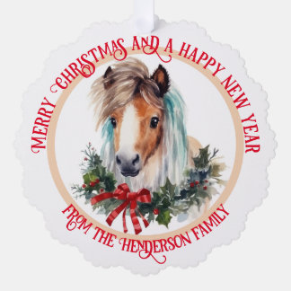 Vrolijk Kerstfeest Shetland pony en Kerstkrans Ornament Kaart